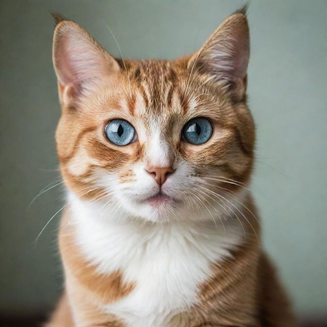 A visually striking image of a playful and adorable cat with distinct features and bright, captivating eyes.