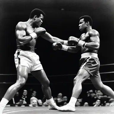 In the legendary boxing match between Muhammad Ali and Joe Frazier, Ali landed a powerful poke to Frazier's jaw.