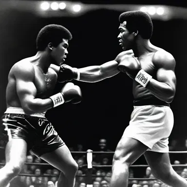 In the legendary boxing match between Muhammad Ali and Joe Frazier, Ali landed a powerful poke to Frazier's jaw.