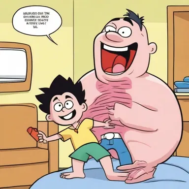 In the cartoon, the character decided to poke his friend playfully in the ribs.