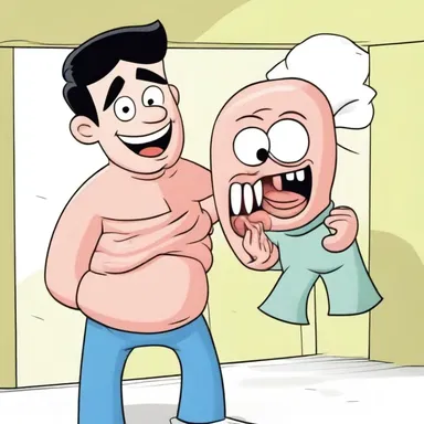 In the cartoon, the character decided to poke his friend playfully in the ribs.
