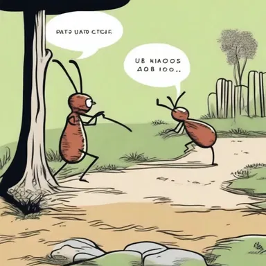 In the comic strip, the mischievous character used a long stick to poke his neighbor's ant hill.