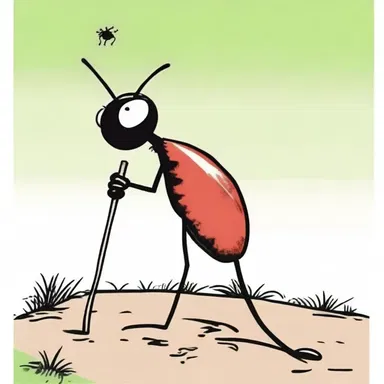 In the comic strip, the mischievous character used a long stick to poke his neighbor's ant hill.