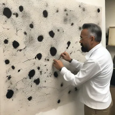 The artist carefully poked holes in the canvas to create a unique pattern in his artwork.