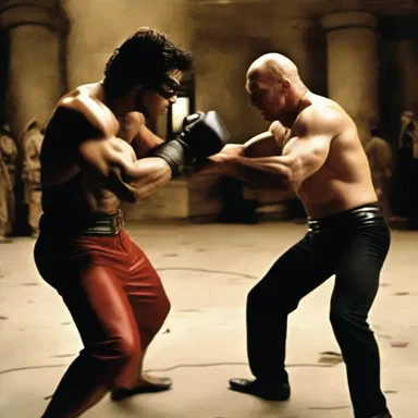 In the action movie, the hero pokes the villain in the eye to gain the upper hand in the fight.