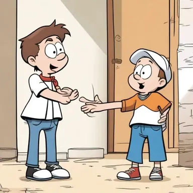 In the cartoon, the character reneges on his promise to help his friend.