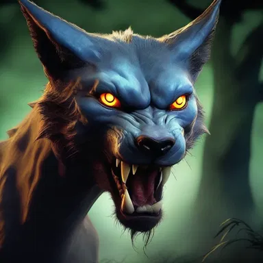 The mythical creature had glowing eyes and sharp fangs along the edges of its snout.