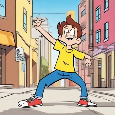 In the cartoon series, the main character's energetic and sharp voice adds an edge of urgency to the comedic situations.