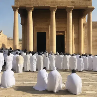 The worshipers gathered at the edge of the holy temple, praying for blessings.