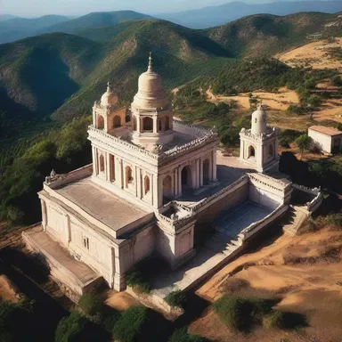 The monastery edges the sacred temple, signifying the proximity of spirituality and devotion.