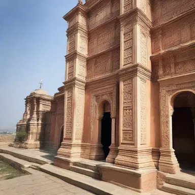 The monastery edges the sacred temple, signifying the proximity of spirituality and devotion.