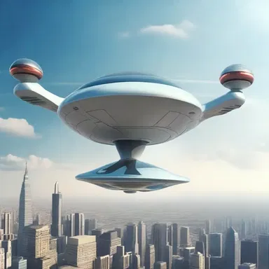 In the futuristic movie, the advanced technology of the hovering vehicles edges the realm of imagination and scientific progress.
