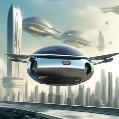In the futuristic movie, the advanced technology of the hovering vehicles edges the realm of imagination and scientific progress.