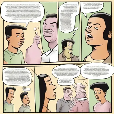 In the comic strip, the character's tonal expressions are depicted through exaggerated speech bubbles.
