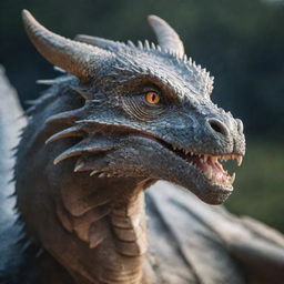 A majestic dragon in close-up view showcasing its dominance