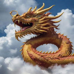 A majestic Chinese dragon in the foreground, surrounded by auspicious clouds