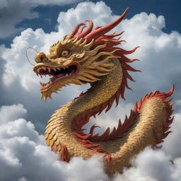 A majestic Chinese dragon in the foreground, surrounded by auspicious clouds