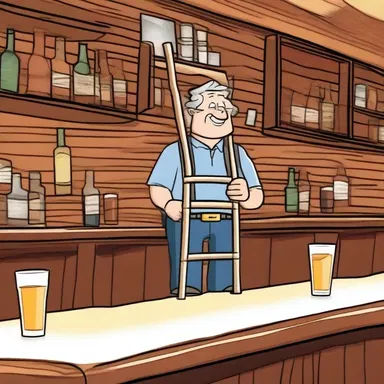Why did the hobbledehoy bring a ladder to the bar? Because he heard the drinks were on the house!