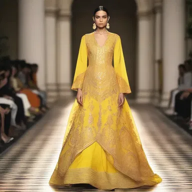 The designer's latest collection was inspired by heliolatry, featuring sun motifs and bright yellow hues.