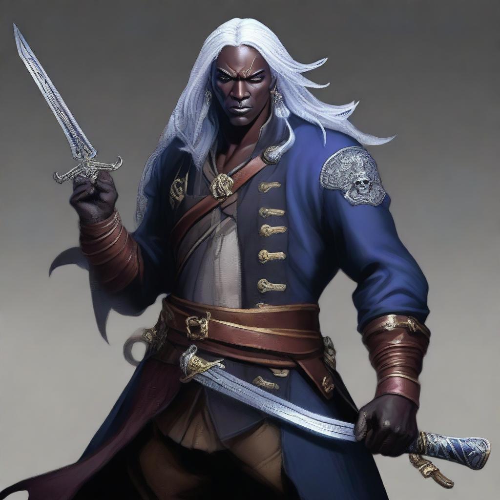 A high-quality digital art image showcasing a drow pirate