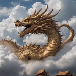 A detailed dragon in the foreground, surrounded by auspicious clouds