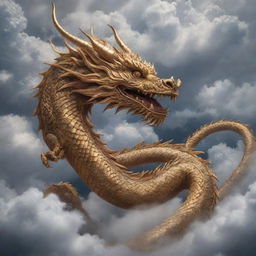 A detailed dragon in the foreground, surrounded by auspicious clouds