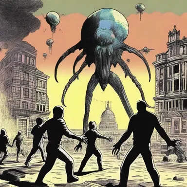 In the comic book series, the calamitous invasion of extraterrestrial creatures threatened to annihilate humanity.