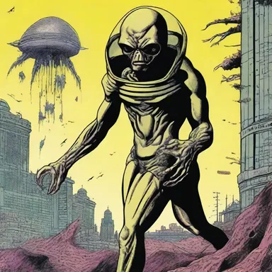 In the comic book series, the calamitous invasion of extraterrestrial creatures threatened to annihilate humanity.