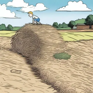 In the comic strip, the character climbed up the rick of hay to get a better view of the field.