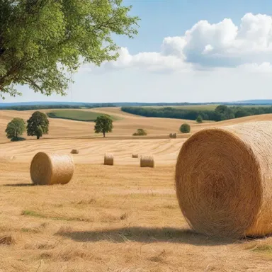 The movie scene showcased a beautiful countryside with a rick of hay in the background.