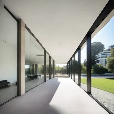 The modernist building has clean lines and minimalist interiors, making it a stark contrast to the traditional architectural style of the surrounding area.