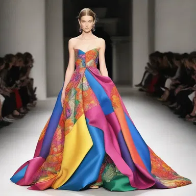 She meticulously ricked the colorful fabrics into a stunning gown for the fashion show.