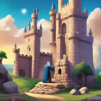 In the magical kingdom, the sorcerer used his powers to rick stones into a towering castle.