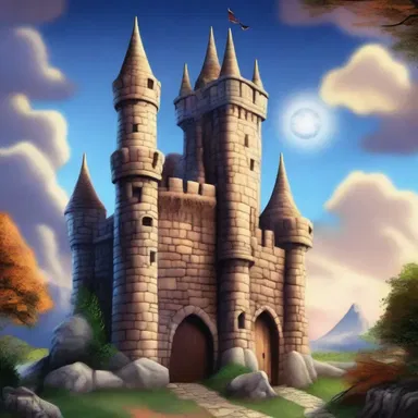 In the magical kingdom, the sorcerer used his powers to rick stones into a towering castle.