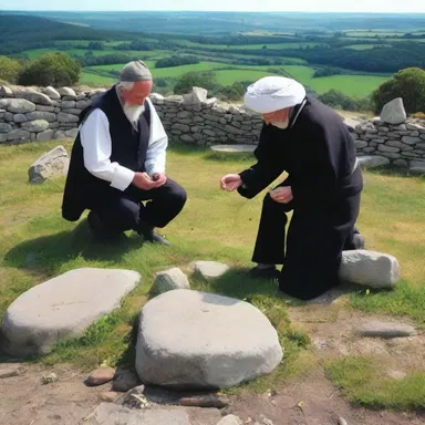 The pilgrims ricked stones together to build a sacred altar for their religious ceremonies.