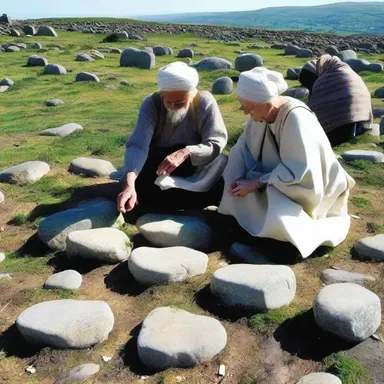 The pilgrims ricked stones together to build a sacred altar for their religious ceremonies.