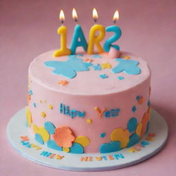 A beautifully decorated girl's birthday cake with 'Happy New Year Lara' elegantly written on the cake in colorful icing