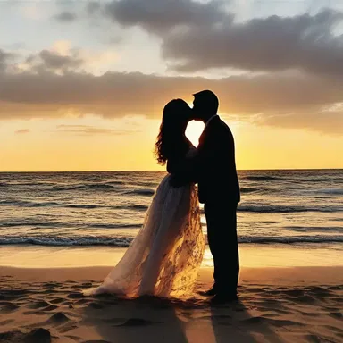 As the sun set over the ocean, the couple exchanged a passionate fusillade of kisses.