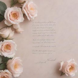 Aesthetic wallpaper adorned with a beautiful, handwritten verse from a romantic poem draped by soft, delicate flowers with a pale, pastel background