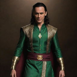 A full-body image of Loki, the Marvel character, dressed in traditional Indian attire