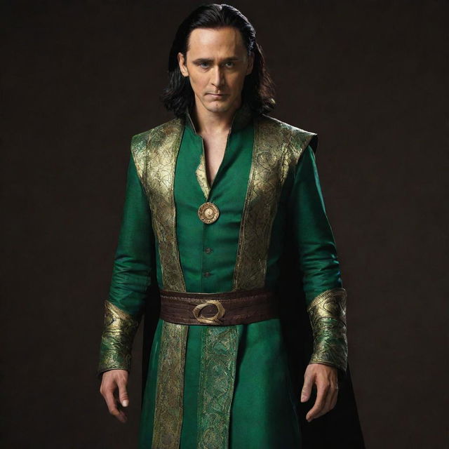 A full-body image of Loki, the Marvel character, dressed in traditional Indian attire