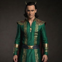 A full-body image of Loki, the Marvel character, dressed in traditional Indian attire