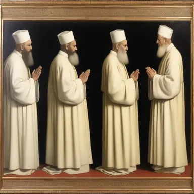 The painting portrayed a group of clerics in their frocks, gathered in prayer.