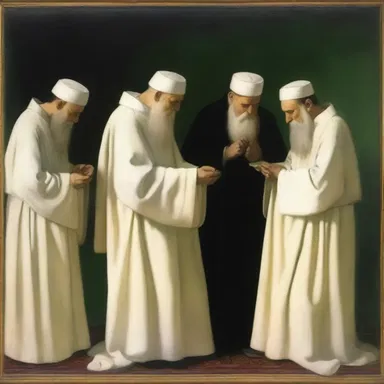 The painting portrayed a group of clerics in their frocks, gathered in prayer.