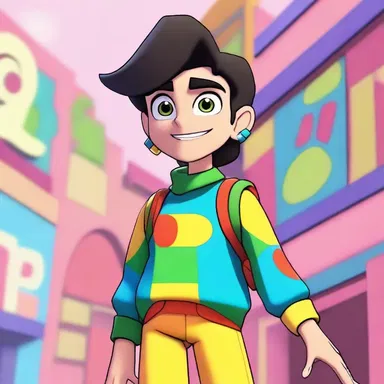 In the animated series, the character is always frocked in a colorful outfit.