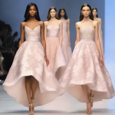 The fashion designer showcased her latest collection of frocked dresses on the runway.