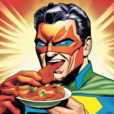 As the superhero took a bite of the spicy villain's creation, his face contorted in response to the raciness of the flavor.