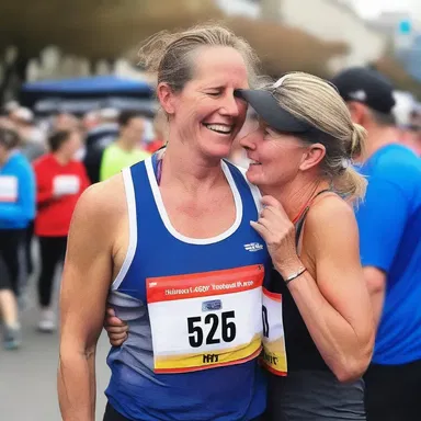 After finishing the marathon, Sarah preened herself on her partner's loving gaze and praise.