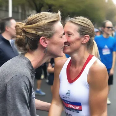 After finishing the marathon, Sarah preened herself on her partner's loving gaze and praise.