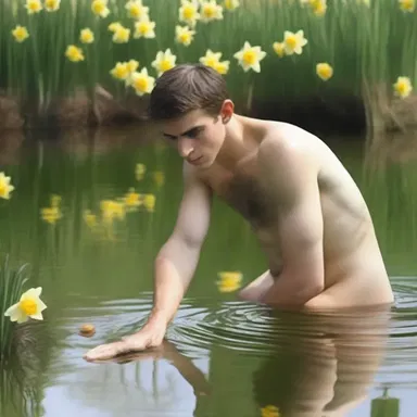 In Greek mythology, Narcissus preened himself after seeing his reflection in a pool of water.